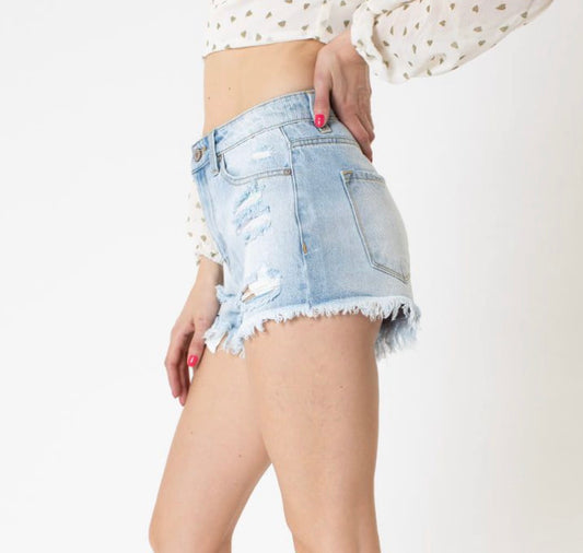 Light Wash Rainbow Thread Denim Shorts