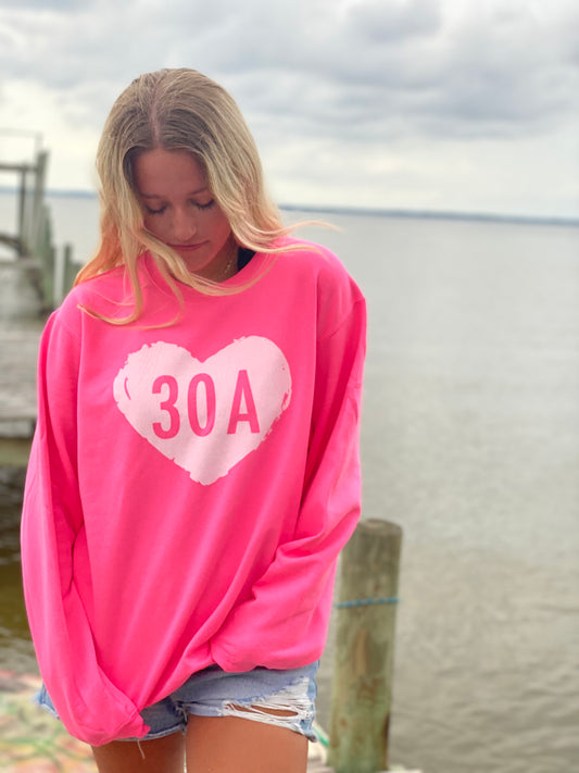 Heart 30A Crew Neck Sweatshirt- Neon Pink