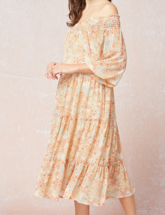 Off The Shoulder Floral Midi Dress