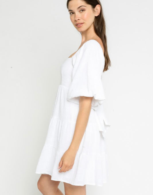 Cotton Tier Dress with Off Shoulder Sleeve